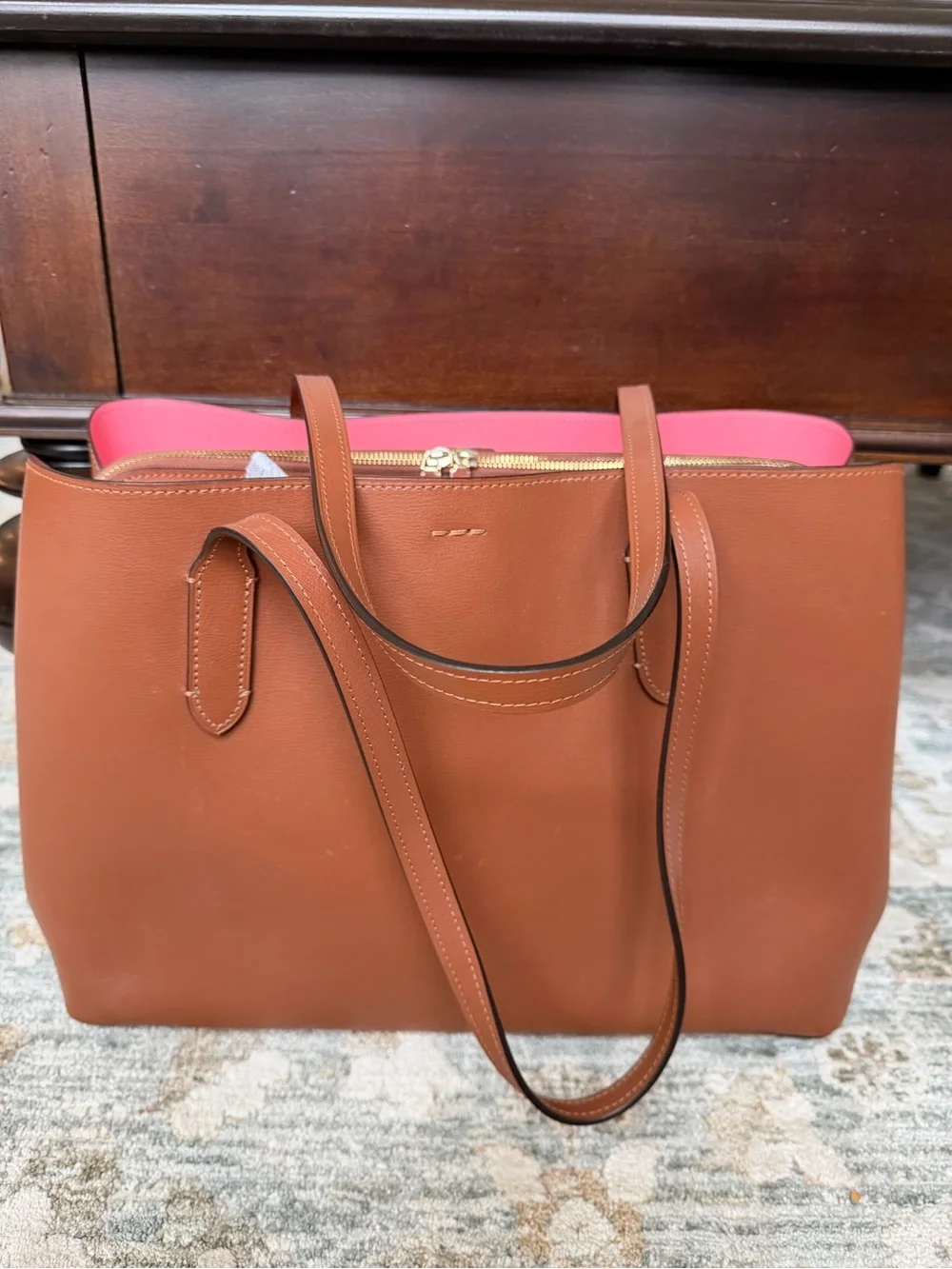 Coach Leather Tote in Saddle Brown with Pink Interior